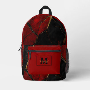 Sac À Dos Imprimé Monogramme nominatif noir rouge et or moderne