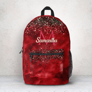 Sac À Dos Imprimé Monogramme pailleté or rouge élégant
