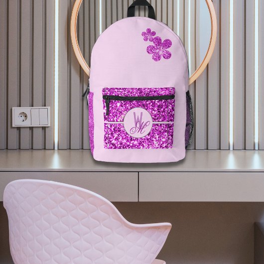 Sac À Dos Imprimé Monogramme pailleté rose avec Fleurs