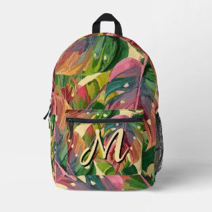 Sac À Dos Imprimé Monogramme personnalisé Feuilles tropicales Abstra