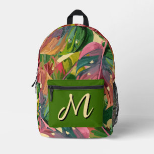 Sac À Dos Imprimé Monogramme personnalisé Feuilles tropicales Abstra