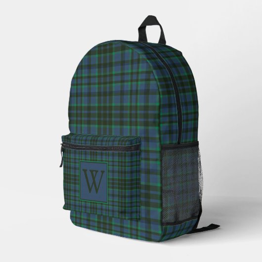 Sac À Dos Imprimé Monogramme préppy vert et bleu plaid (Coin arrière droit)