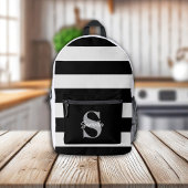 Sac À Dos Imprimé Monogramme rayé noir et blanc Nom initial