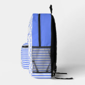 Sac À Dos Imprimé Monogramme rayures bleues et blanches modernes (Droite)