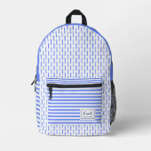Sac À Dos Imprimé Monogramme rayures bleues et blanches modernes (Recto)