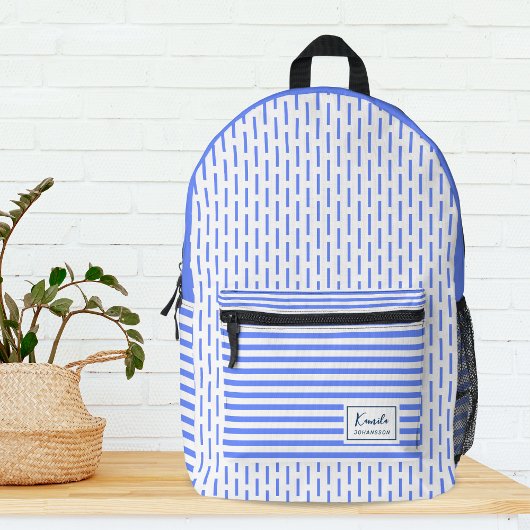 Sac À Dos Imprimé Monogramme rayures bleues et blanches modernes