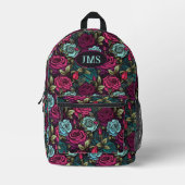 Sac À Dos Imprimé Monogramme Rose gothique rose violet et bleu flora (Recto)