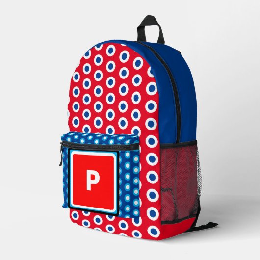 Sac À Dos Imprimé Monogramme Rouge Bleu Bleu Pois (Coin arrière droit)