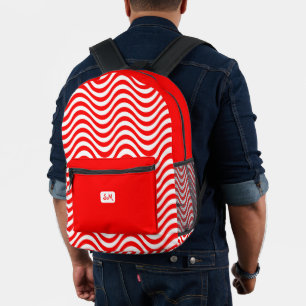 Sac À Dos Imprimé Monogramme Rouge et blanc Tirages Vagues Psychédél