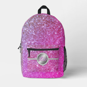 Sac À Dos Imprimé Monogramme scintillant de fausse brillance rose