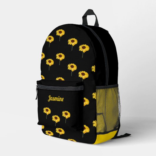 Sac À Dos Imprimé Monogramme tournesol jaune sur noir (Coin arrière droit)