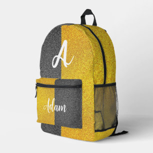Sac À Dos Imprimé (Monogramme unique et nom initial) Or noir de luxe