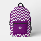 Sac À Dos Imprimé Monogramme violet blanc ondulée rayures psychédéli (Recto)