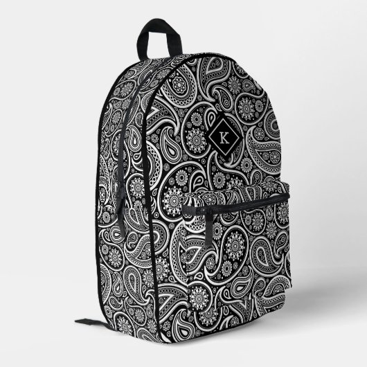 Sac À Dos Imprimé Monographie motif en cachemire noir et blanc (Coin arrière gauche)