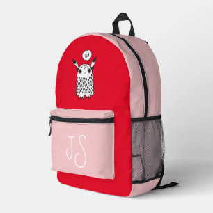 Sac À Dos Imprimé Monstre mignon rose monogramme minimaliste