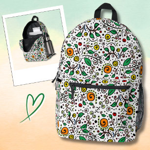 Sac À Dos Imprimé Motif à fleurs orange Swirl Berry sur blanc -