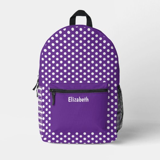 Sac À Dos Imprimé Motif à points simples violet et blanc Nom (Recto)