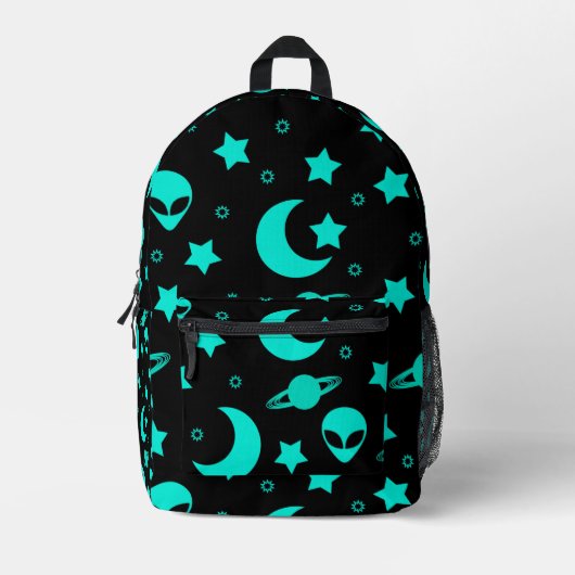 Sac À Dos Imprimé Motif Alien turquoise avec étoiles et lunes (Recto)