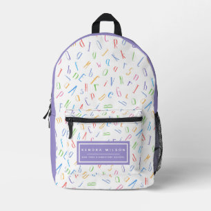 Sac À Dos Imprimé Motif Alphabet mignon _ Blanc et violet
