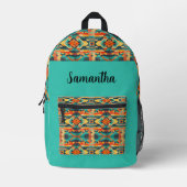 Sac À Dos Imprimé Motif amérindien aztèque sur turquoise (Recto)