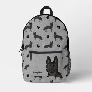 Sac À Dos Imprimé Motif Bi-Noir Berger Allemand Avec Nom Gris