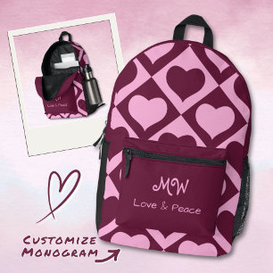 Sac À Dos Imprimé Motif damier cœur personnalisé Bordeaux Rose -