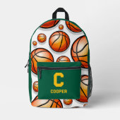 Sac À Dos Imprimé Motif de basket-ball vert (Recto)