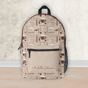 Sac À Dos Imprimé Motif de café Brown personnalisé Mocha Cappuccino
