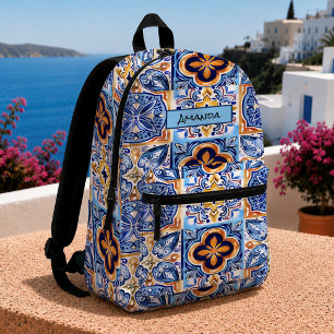 Sac À Dos Imprimé Motif de carreaux méditerranéens bleus jaunes sici