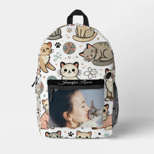Sac À Dos Imprimé Motif de chat avec nom et photo personnalisés