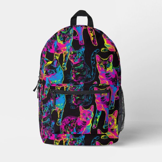 Sac À Dos Imprimé Motif de chat en néon carrelé (Recto)