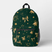Sac À Dos Imprimé Motif de cloches et rubans de Noël dorés (Recto)