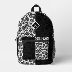 Sac À Dos Imprimé Motif de Damas noir et blanc de l'écran partagé