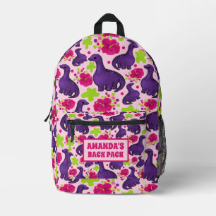 Sac À Dos Imprimé Motif de dinosaures pourpres Nom des enfants perso