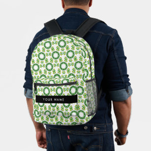 Sac À Dos Imprimé Motif de feuille, feuilles vertes, Votre Nom