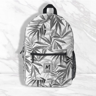 Sac À Dos Imprimé Motif de feuille tropicale moderne Monogramme Desi