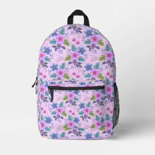 Sac À Dos Imprimé Motif de fleurs roses bleues violettes florales-36