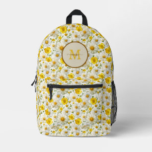 Sac À Dos Imprimé Motif de fleurs sauvages jaunes Monogramme Nom