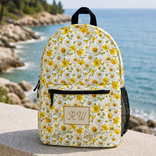 Sac À Dos Imprimé Motif de fleurs sauvages jaunes Monogramme Nom