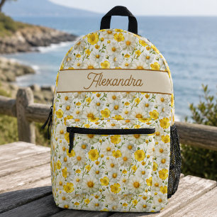 Sac À Dos Imprimé Motif de fleurs sauvages jaunes Monogramme Nom