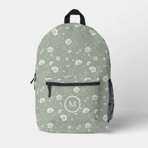 Sac À Dos Imprimé Motif de fleurs sauvages vertes et blanches atténu