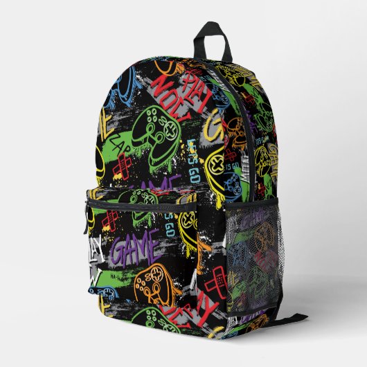 Sac À Dos Imprimé Motif de jeu graffiti néon (Coin arrière droit)