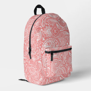 Sac À Dos Imprimé Motif de paisley vintage rose et blanc avec monogr