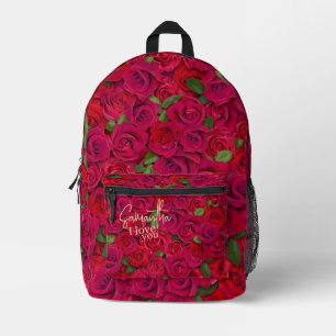Sac À Dos Imprimé Motif de rose rouge profond Je t'aime avec nom per