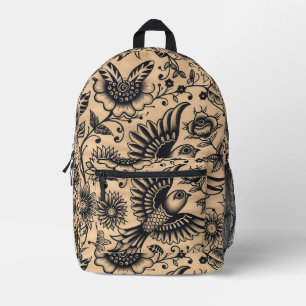 Sac À Dos Imprimé Motif de tatouage à carreaux et à fleurs