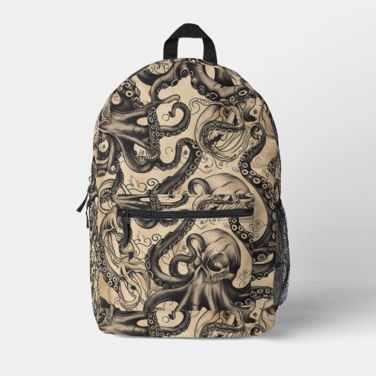 Sac À Dos Imprimé Motif de tatouage tatouage octopus carrelé (Recto)