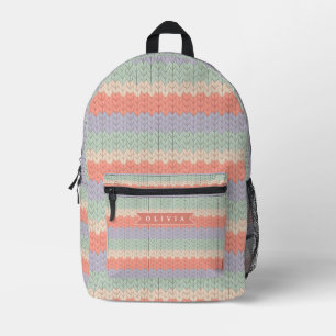 Sac À Dos Imprimé Motif de tricot pastel scandinave personnalisé nom