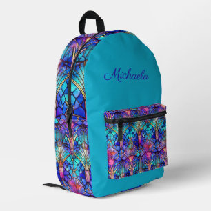 Sac À Dos Imprimé Motif de vitrail sur turquoise - Personnalisé