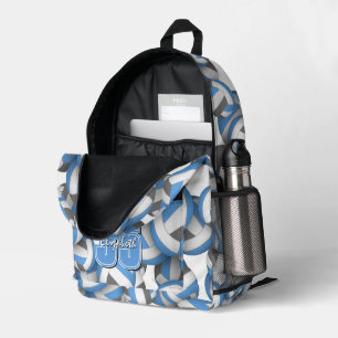 Sac À Dos Imprimé Motif de volley-ball gris bleu avec nom et numéro
