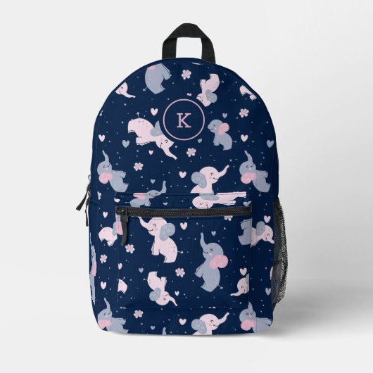 Sac À Dos Imprimé Motif d'éléphants de dessin animé mignons sur mono (Recto)